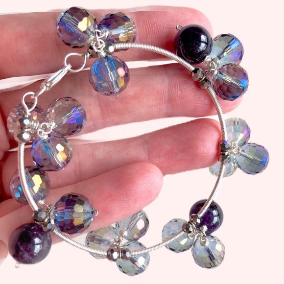Handmade Amethyst and Glass Beads Silver Bracelet - Picture 1 of 6